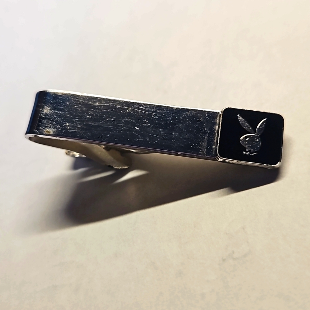 PlayboyTie Clip Clasp Black Logo Silver  Bunny